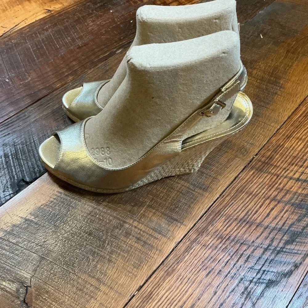 Lilly Pulitzer Kristen Gold Metallic Leather Wedge Espadrilles | Women’s Size 10